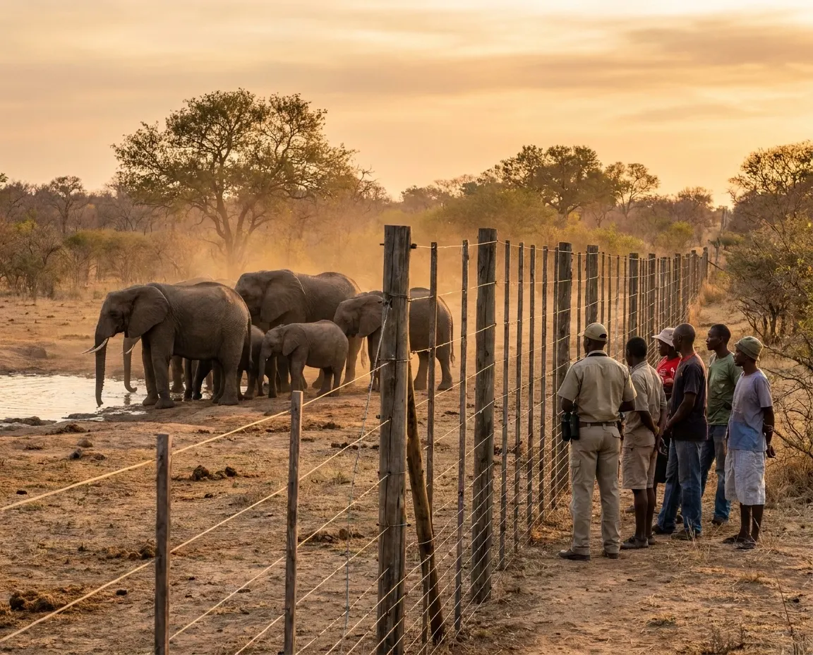 Elephants and community members interacting at the edge of the Greater Kruger
